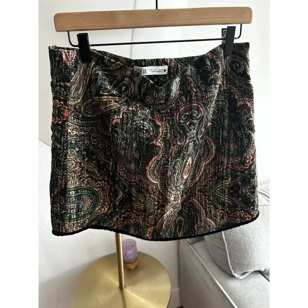 Zara Velvet Paisley Min Skirt L Whimsigoth Grunge Indie Fairly